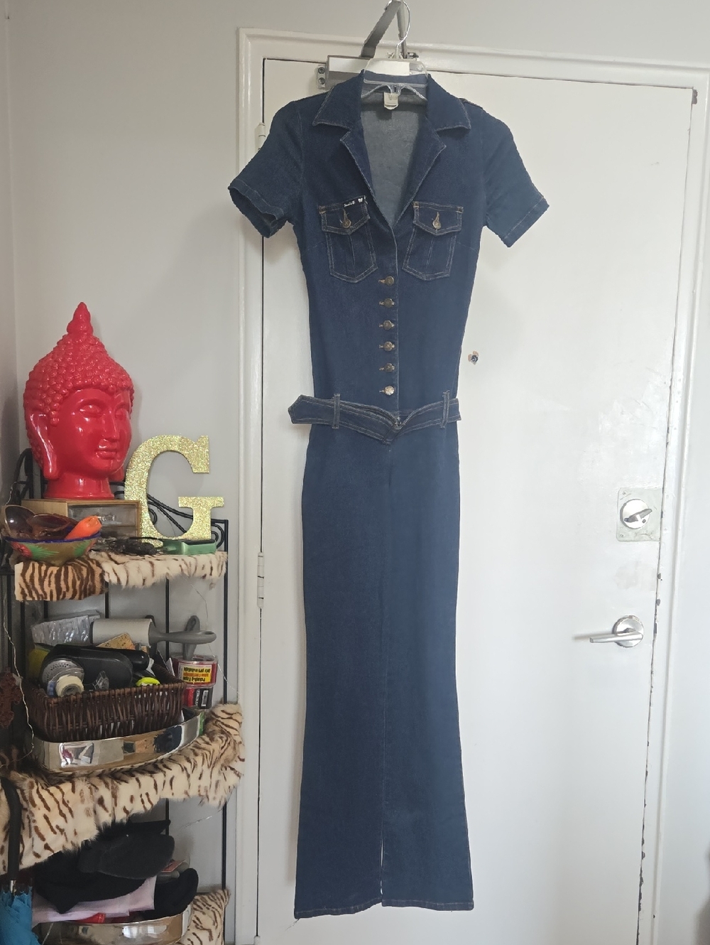 Frankie B. Dark Blue Denim Jumpsuit Romper OG Vtg Britney Y2K
